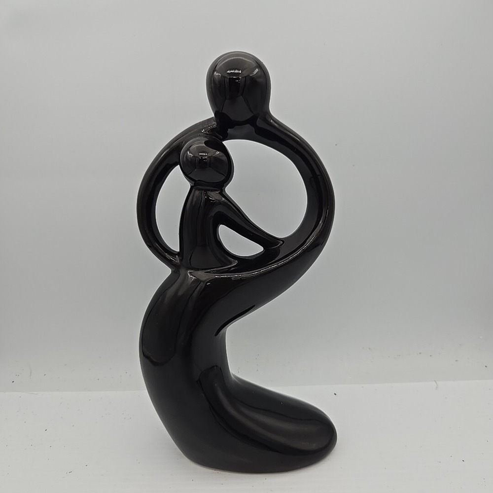 Vintage 1999 Avery Creation Black Ceramic Figurine Art Sculpture Mother Baby‎